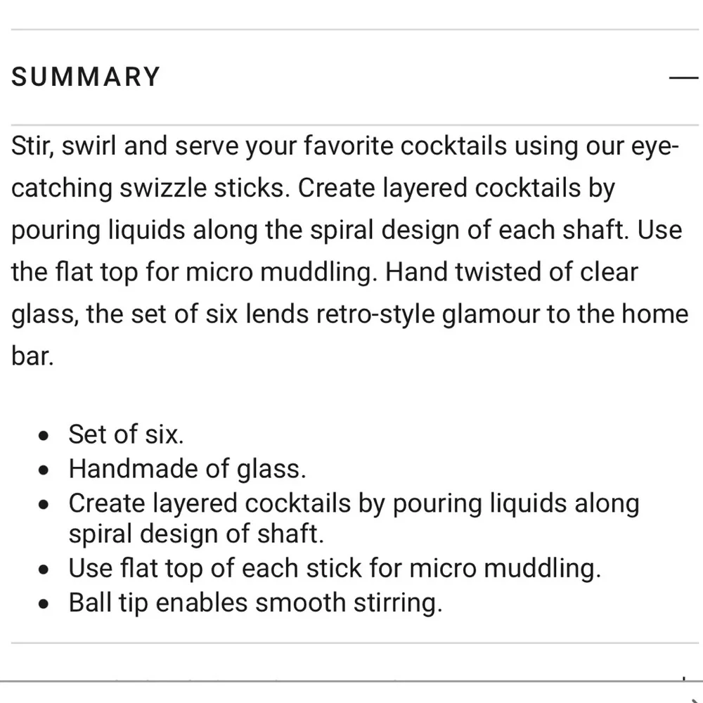 Williams Sonoma Glass Swizzle Sticks, Set/6